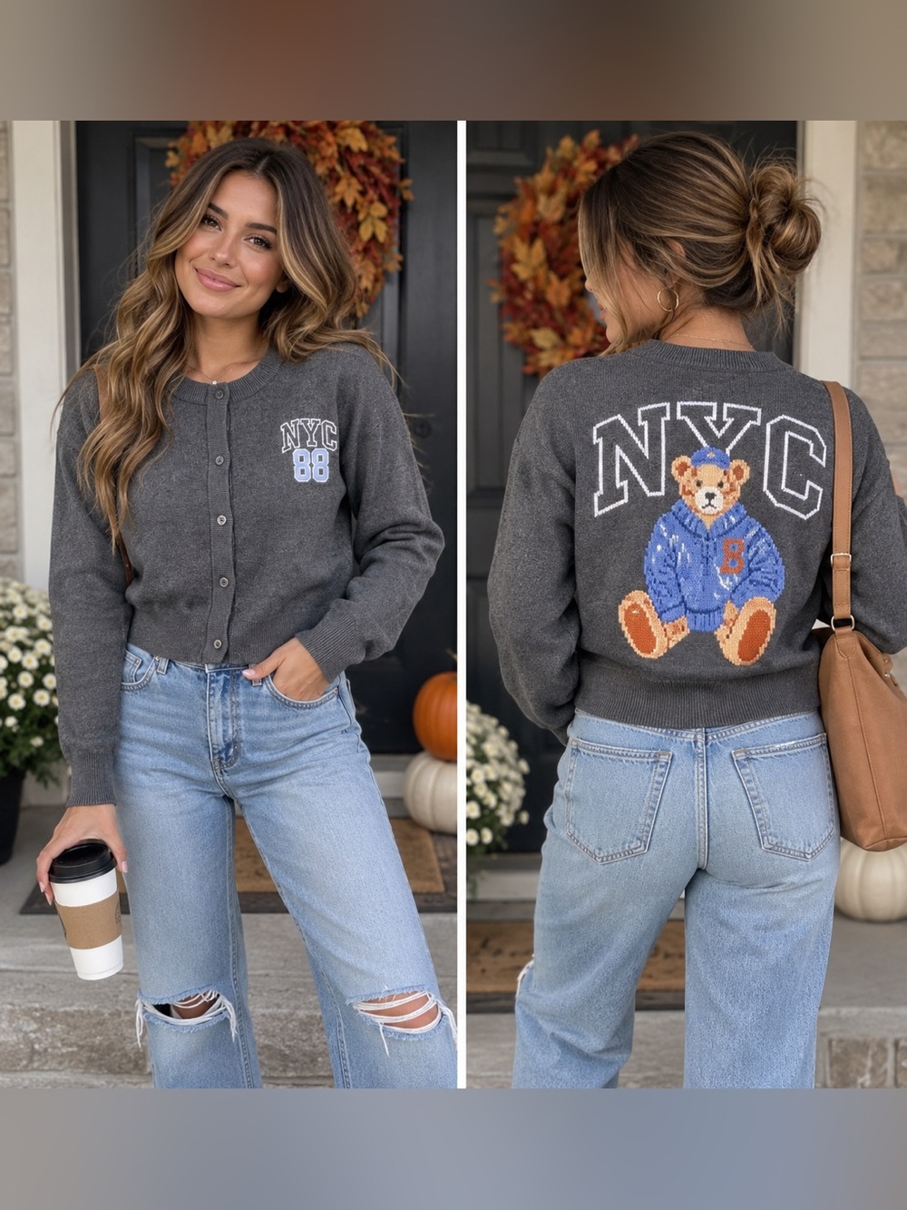 NWT Grayson/Threads NYC 88 Gray Teddy Bear Cardigan XS